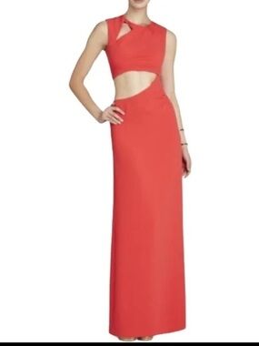 BCBGMaxAzria Coral Red Cutout Maxi Dress Gown, Size 2